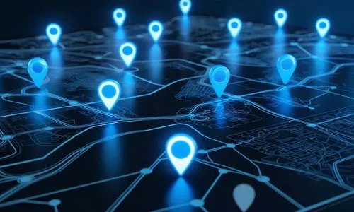 High-Tech GPS Navigation Map with Multiple Glowing Location Markers 4K Photo Background#pikbest#Photo